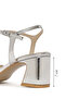 Women's Silver Ankle Buckle Stoned Thick Heeled Sandals 26Sfe3915Ts - 4