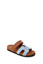 Women's Tan Strappy Leather Slippers 26Sfd120414 - 7