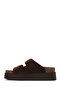 Women's Brown Double Buckle Thick Sole Suede Leather Slippers 25Sfd132810 - 4