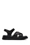 Women's Black Strappy Thick Soled Genuine Leather Sandals 25Sfd300818