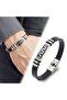 Men's Leather and Steel Bracelet with Motif and Adjustable Cord - One Size