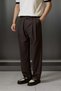 Men's Baggy Fit Belt Detailed Gabardine Fabric Trousers Dark Brown - 3