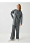 Hooded Tracksuit Set with Stitching Detail - Gray Melange - - 4