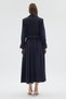 Navy Blue Double-Breasted Jacket and Skirt Set with Tie Detail - 7