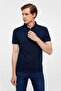 Navy Blue Slim Plain Zippered Polo Collar T-Shirt - 2