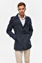 Navy blue slim straight coat - 3
