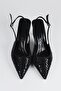 Women's Black Stone Detailed Fabric Evening Stiletto Heeled Shoes - 3