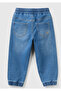 Boys blue back pocket logo rubber leg bleached denim pants - 2