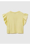 Girl's Yellow Glitter Graphic Printed Crew Neck T-Shirt with Logo Label on Hem - 2