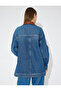 Oversized Long Denim Jacket Faux Leather Collar - 4