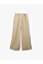 Viscose Fabric Comfortable Fit Slit Detailed Double Breasted Oversize Trousers with Laced Waist and Pockets - 3