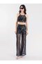 Glittery Mesh Pareo Wide Leg Elastic Waist Women's Trousers