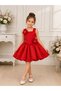 Girl's Balloon Skirted Square Neck Floral Detailed Princess Model Graduation and Special Occasion Evening Dress