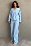 Blue V-Neck Striped Shirt Pants Set Mg2852 - 5