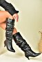 Black Low Heeled Drawstring Women's Boots N372665109
