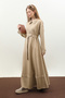 Wide Neckline Belted Dress Dark Stone - 6