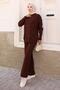 Stone Detailed Knitwear Set Brown 6148 - 3