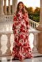 Patterned Hijab Dress Red 524-1 - 4
