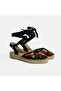 Limited Edition Black Women's Floral Embroidered Jute Lace-Up Slingback Espadrille