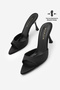 Women's Pointed Toe Strappy Thin Classic Heeled Slippers Nerlo Black Satin - 2