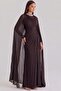 Yoryo Silk Hijab Evening Dress with Stone Detailed Cape on the Collar K. Brown 1247 - 2
