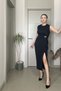 Waist Draped Gold Accessory Slit Midi Dress - 3