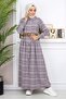 Button Detailed Dress Plum 19166 - 3