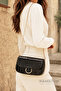 Original Women's Cross Chain Strap Soft Leather Textured Detailed Single Eye Stylish Black Shoulder Bag - 2