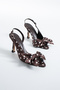Edith Polka Dot Bow Detailed Pointed Toe Slingback Heeled Shoes - 4