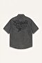 100% Cotton Boxy Fit Printed Gabardine Short Sleeve Anthracite Shirt I3053Ax26Hs - 8