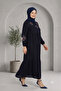 Women's Plus Size Woven Viscose Fabric Long Sleeve Dress / Navy Blue 33436 - 2