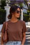 Women's T-Shirt, Brown Padded T-Shirt, Women's T-Shirt with Shoulder Pads, Combed Cotton Women's T-Shirt - 2
