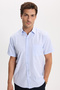 Men's Regular Fit Classic Cut Cotton Short Sleeve Dobby Blue Shirt