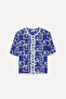 Women's Blue Embroidered Short Sleeve Shirt - 2