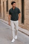 Khaki 100% Cotton Piped Half Zip Polo Neck Knitwear T-Shirt - 5