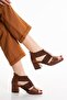 Women's Brown Back-Zipper Cross Elastic Sandals Shoes Seferi2027 - 2