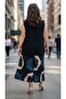 Elastic Waist at the Back, Front Deep Slit, Capri Pants, Japanese Sleeves, Double Layered Bluz, Two-Piece Set - 2