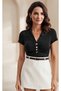 Stone Detailed Slim Fit Women's T-Shirt - V-Neck