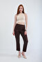 Women's Waist Lycra Side Pocket Jean Trousers - Brown - 2