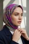 100% twill silk shawl patterned fuchsia colored 90x90 scarf sewing method: hand stitching - 3