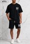 Bklyn Printed Cotton Fabric Men's Black T-Shirt-Shorts Set - 3