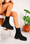 Leather Fur Lining Winter Waterproof Black Suede Side Elastic Lightweight Boots Thick Sole Non-Slip Sole - 3