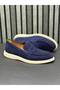 Navy Blue Suede Leather Men's Loafers - 7