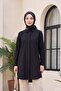 Oval Cut Long Shirt with Hidden Buttons - Black - 5