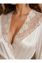 Ecru Lace Detailed Long Satin Dressing Gown - 7