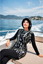 Zebra Women's Short Patterned Zippered Full Covered Hijab Swimsuit Set of 3