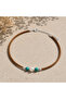 Brown Suede Drawstring Pearl and Turquoise Natural Stone Handmade Necklace - 2