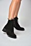Z555670602 Black Genuine Leather Suede Thick Heeled Women's Boots - 4