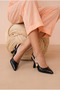 Women's Pointed Toe Buttoned Buckle Black Patent Leather Thin Heel Shoes Stiletto - 4