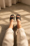 Black Tulle Striped Block Heeled Slippers - 4